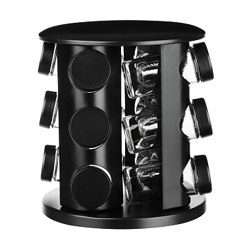 SATOSHI Набор банок для специй 12шт на подставке, 20х20х22см, стекло+ABS пластик, черный