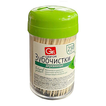 Зубочистки из дерева GRIFON 250 шт. в пластиковой баночке