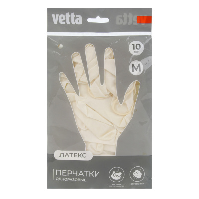 Перчатки тм VETTA, 10 шт, р-р M, латекс, белый цвет