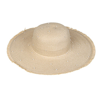 Шляпа женская с декором, р. 58, 100% целлюлоза, тм GALANTE, бежевая