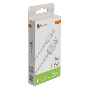 Кабель для зарядки USB(A)-microUSB BY Fusion, 18Вт, 1 м, 2.4A, TPE, белый