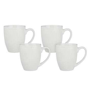 MILLIMI Набор кружек 4 шт, 380мл., белый рельеф, фарфор