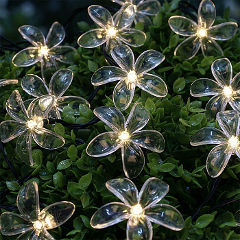 INBLOOM Гирлянда на солн.батарее, 25LED, 7м, шампань, 2 реж, цветок, ПВХ зел, 2V80mA, 1.2V600mAh