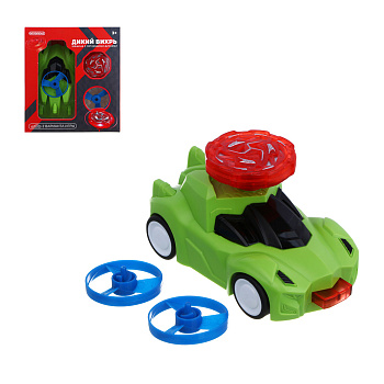 ИГРОЛЕНД Машинка "Дикий вихрь", летающ.диск, светящ.волчок, инерция, 3LR41,ABS,16х14,3х6 см, 4 диз.