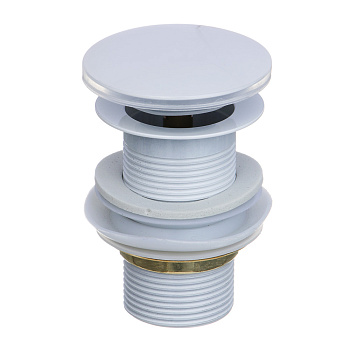 Донный клапан, без перелива, большая кнопка, подкл. 1 1/4", d=66мм, нерж. сталь, белый