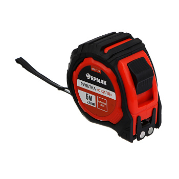 ЕРМАК Рулетка "СКИЛЛ", 5м х 25мм, 2х-сторонний зацеп + магнит, корпус ABS+TPR