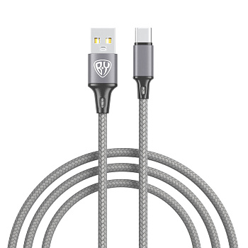 Кабель для зарядки USB(A)-Type C BY Solid, 18Вт, 1 м, 3A, нейлон, мет. кон., графитовый