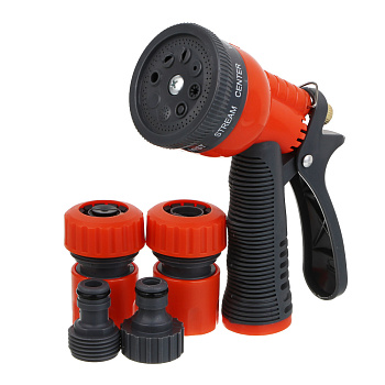 INBLOOM Набор для полива (пистолет 8 реж- 1шт., 3/4" коннектор- 2шт., 1/2"-3/4" штуцер-1шт.) ПП