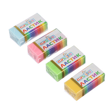 Ластик ClipStudio 3x1,5x1,1см, прямоугольный в картон. держателе, 4 цвета, ТПР