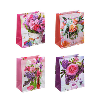 LADECOR Пакет подарочный, бумажный, 12x15x6 см, 4 дизайна, букеты