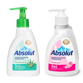 Мыло жидкое ABSOLUT антибактериальное FitoGuard алоэ/ Нежное масло чайного дерева+пантенол, п/б, 250