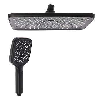 Набор леек для душа, тропическая 1 реж. 295х195мм, ручная 1 реж. 95х120мм, черный