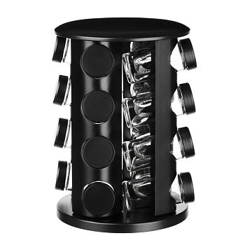 SATOSHI Набор банок для специй 16шт на подставке, 20х20х28см стекло+ABS пластик, черный