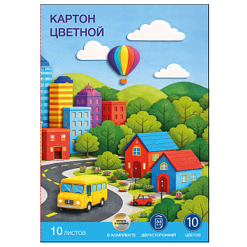 Картон цветной ClipStudio Альфа мелованная бумага, двухстор., 10л., 10цв., в папке