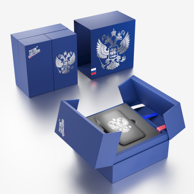 BY Аккумулятор мобильный Светящийся 10000мАч, USB-A,USBC,встр.каб.,QC,PD,22.5W, Герб, короб. синяя