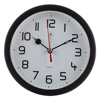 Будильник кварц d=15см, корпус черный "Классика", арт. В4-003