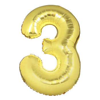 Шар воздушный Цифра "3", золотистый, фольга, 40'/101 см