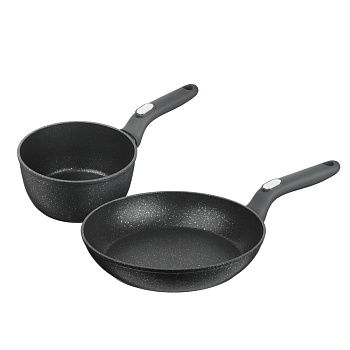 SATOSHI Мирабо Набор посуды 2пр, ковш 1,3л, сковорода 24см, антипригарное покрытие мрамор, индукция