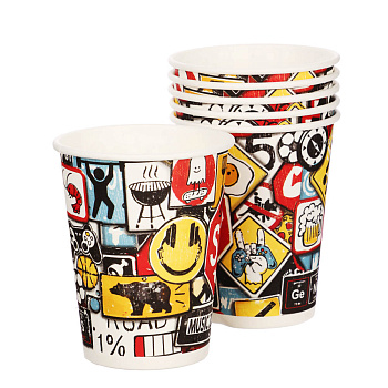 Набор бумажных стаканов Знаки яркие, в т/у пленке, 6 шт*250 мл
