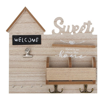 Ключница открытого типа, с полками, 8 крючков, 28x26см, МДФ, металл