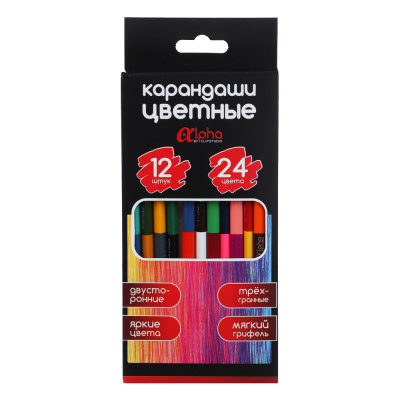 Карандаши двусторонние 24цв. ClipStudio Альфа 3-гранные заточ., дерево, 2М, к/к, ПРЕМИУМ, 12шт.