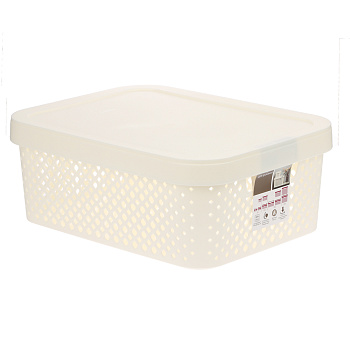 Корзинка для хранения с крышкой Plast Team STOCKHOLM, 10 л молочный туман