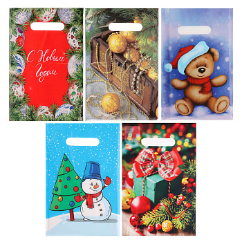 Пакет с вырубной не усиленной ручкой20*30 «Новый год» 5 дизайнов в асс.
