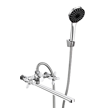 СоюзКран Смеситель для ванны с душем, прямой излив 30см, кер. кр-б. 1/2, цинк, хром/белый SK08-P243