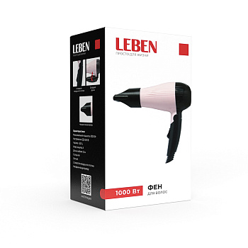 LEBEN Фен для волос, складной, 1000 Вт, 2 скорости, розовый, концентратор