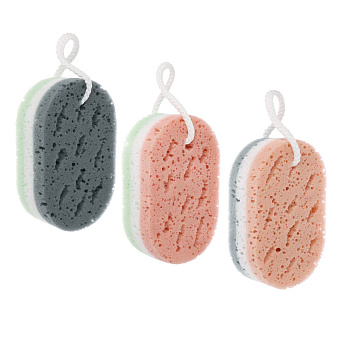 ЮL Мочалка губка поролоновая наборная сэндвич с подвесом, полиуретан, 15,5х9,5х5см, 3 цвета, МС24-01