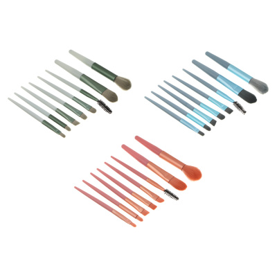 Кисти для визажа 8 шт тм ЮНИLOOK ,пластик, металл, иск.ворс, ПУ, 10,5-12 см, 3 цвета