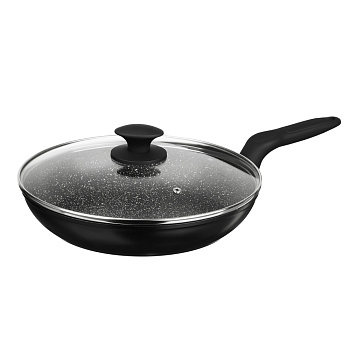SATOSHI Стоун Сковорода литая с крышкой d28см, антипригарное покрытие мрамор, индукция