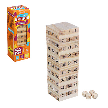 ИГРОЛЕНД Настольная игра "Падающая башня", дерево, 5,5х5,5х18,5см