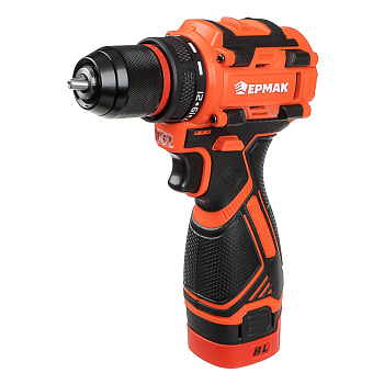Дрель-Шуруповерт, тм ЕРМАК, аккумуляторная бесщеточная, в кейсе, 2 АКБ, 18в/2А, короткий корпус