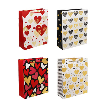 Пакет подарочный бумажный тм LADECOR, L 26x32x10 см, "Сердце" арт 2, 4 дизайна