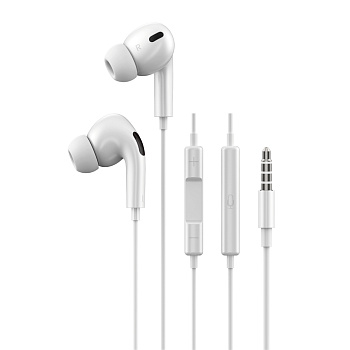 Наушники проводные внутриканальные с микрофоном BY Space Pro, jack 3.5мм, 120см, белый
