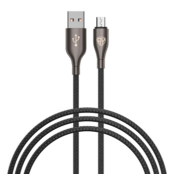 Кабель для зарядки USB(A)-microUSB BY Керамика, 1м, 3А, быстр зар QC3.0, тканевая оплётка, черный