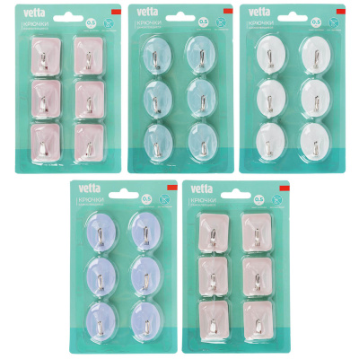 Крючки самоклеящиеся тм VETTA, сталь Q195, полипропилен, 5 цветов, WF-104, 6шт