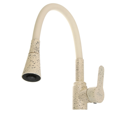 СоюзКран Смеситель для кухни, гибкий излив, керам. картридж 35мм, нерж. сталь, беж. гранит SS01-F32