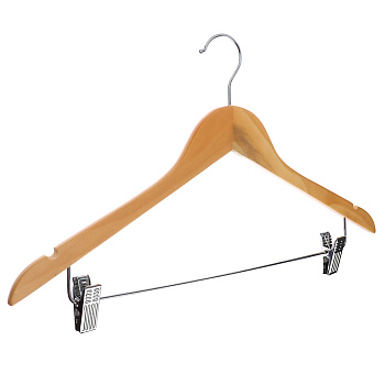 Вешалка для одежды тм VETTA, 45см деревянная с зажимами, хром, цвет светлое дерево