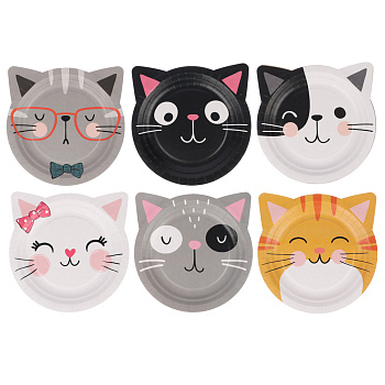 Набор бумажных тарелок Кошки с ушками, в т/у пленке, 6 шт d=180 мм