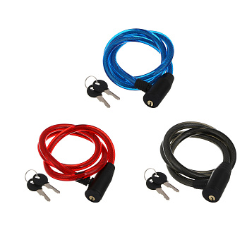 Замок велосипедный тм BY SPORT, противоугонный, тросовый, 1000х12мм, металл, ПВХ, пластик, 3 цвета