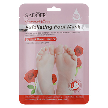 Маска носочки для ног отшелушивающая с дамасской розой тм Sadoer 1 пара, 35гр