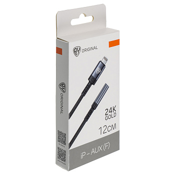 BY Переходник SoundCore iP-AUX (F) 3.5мм mini jack 4pin, 0,12 м, позолоченный, нейлон, черный