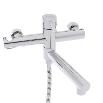 RAIN Смеситель для ванны, прямой излив 18см, душ. набор, картридж 25мм, латунь, хром