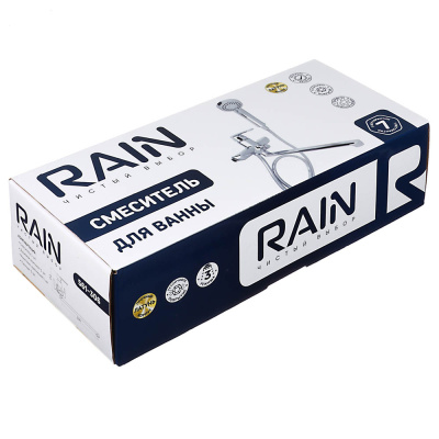 RAIN Смеситель для ванны Гранат, прямой излив 35см, душ. набор, картридж 35мм, латунь, хром