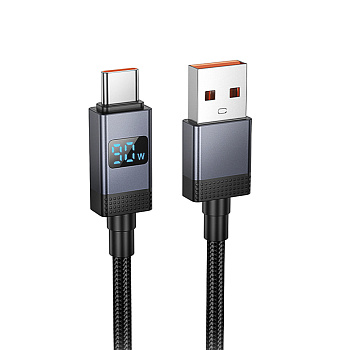 Кабель для зарядки USB(A)-Type C hoco. модель X118 Generous, 1 м, 5А, с дисплеем, черный
