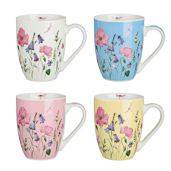 Кружка 350мл, фарфор, "Соцветие", 4 цвета
