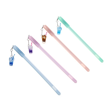 Ручка гелевая синяя, с подвеской - брелоком в форме молочного коктейля, 4 дизайна