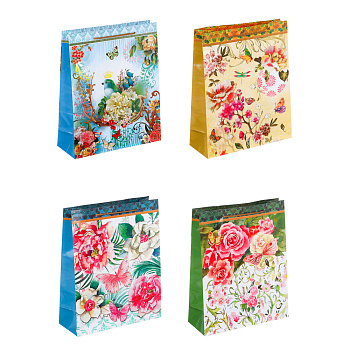 Пакет подарочный бумажный тм LADECOR, L 26x32x10 см, 4 дизайна, цветы, арт.3